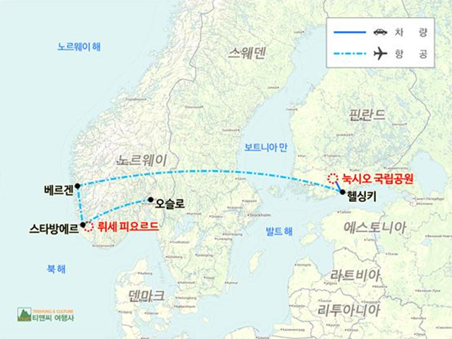 ▲노르웨이/핀란드 여행 개념도 ⓒTNC