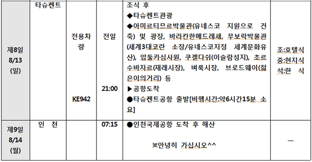 ▷상기 일정은 항공 스케줄과 현지 사정에 따라 변동될 수 있습니다.