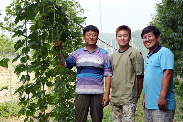 ▲ 사라진 홉을 다시 마을에 물들이려는 삼인방. 농부 연충흠, 사업가 정운희, 마을사무장 류지욱. ⓒ함께사는길(이성수)