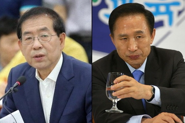▲박원순 서울시장과 이명박 전 대통령. ⓒ프레시안 자료사진
