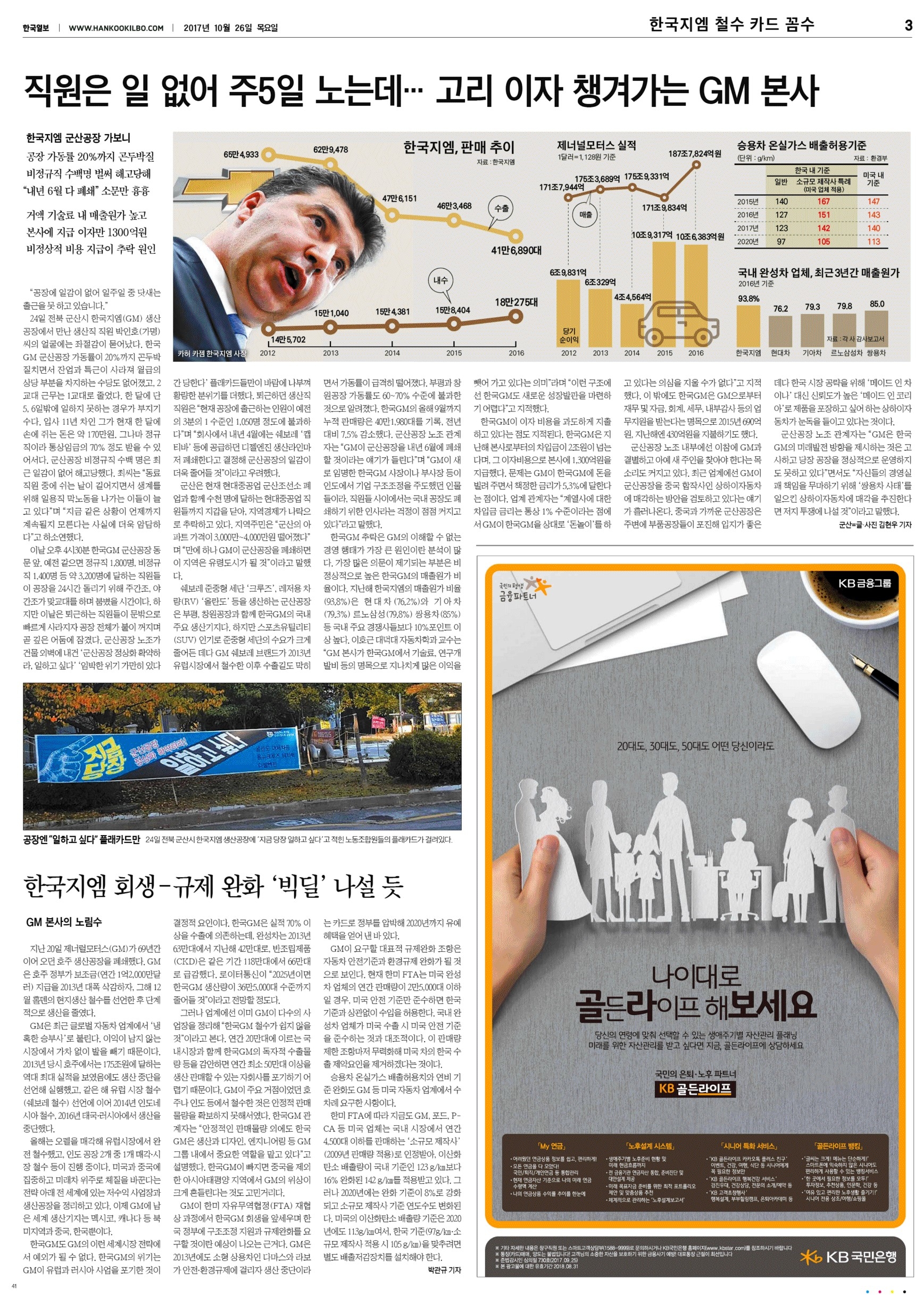 ▲ "한국GM 회생 - 규제 완화 '빅딜' 나설 듯 … GM 본사의 노림수, 미국차 '한국수출 장벽' 제거 노려" (10.26, 한국일보 보도)