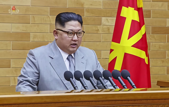 ▲ 김정은 북한 국무위원장이 1일 오전 9시(평양 시각) 노동당 중앙위원회 청사에서 육성으로 신년사를 발표하고 있다. ⓒ연합뉴스