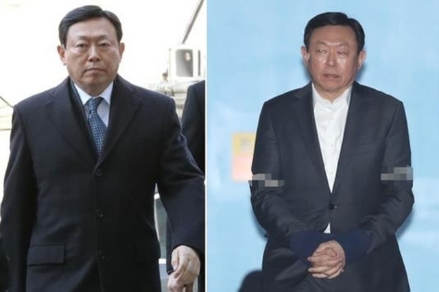 ▲ 13일 1심 선고공판에 출석할 때 롯데 신동빈 회장의 표정(왼쪽)과 법정구속돼 호송차로 향하는 표정이 대조적이다. ⓒ연합뉴스