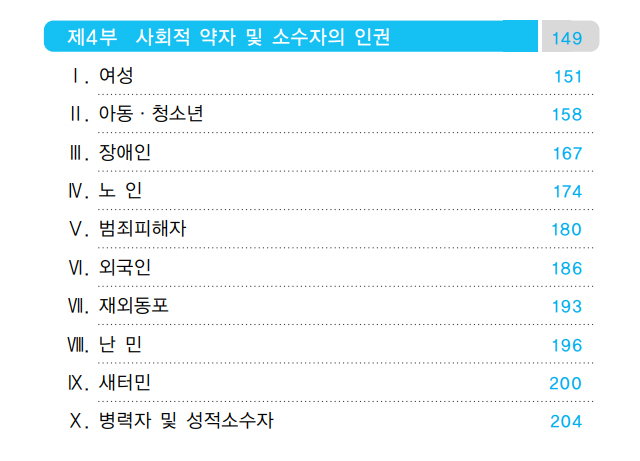 ▲1차 국가인권정책기본계획 목차. 성적 소수자 관련 항목이 포함돼있다.