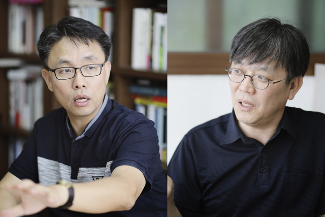 ▲ 이홍 한빛비즈 편집이사(좌)와 장은수 편집문화실험실 대표(우). ⓒ프레시안(최형락)