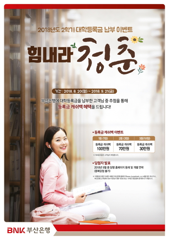 ▲ '힘내라 청춘!' 이벤트 홍보 포스터. ⓒ부산은행