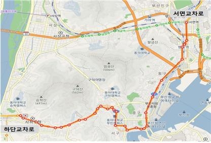 ▲ 도심 내 속도별 차량 주행시간 조사 구간. ⓒ부산시