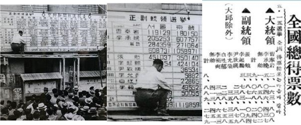 ▲ 왼쪽과 가운데: 제3대 정부통령 선거 전국 개표 집계 속보 게시판(경향신문사) ▲ 오른쪽: 경향신문 1956년 5월 21일