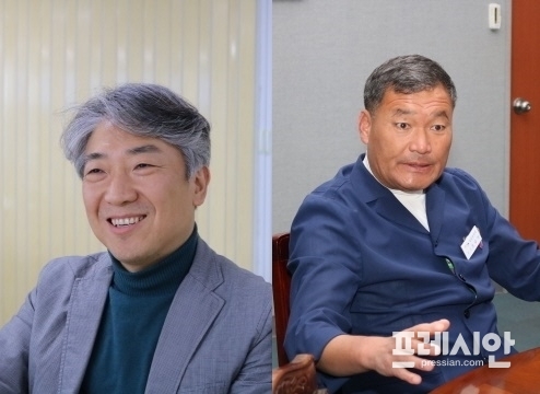 ▲ 더불어민주당 최택용 지역위원장(왼쪽)과 오규석 기장군수(오른쪽). ⓒ프레시안(박호경)