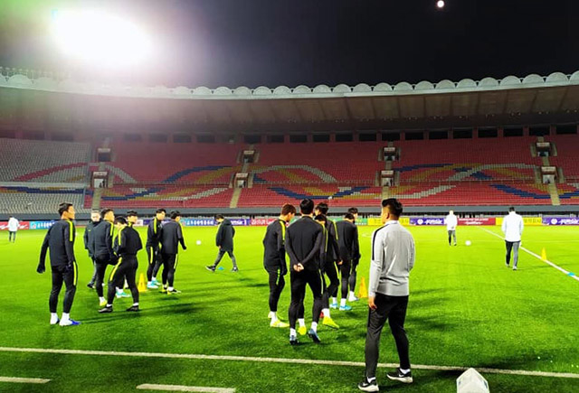 ▲ 14일 평양 김일성 경기장에서 남한 축구 대표팀이 공식 훈련을 하고 있다. ⓒ연합뉴스