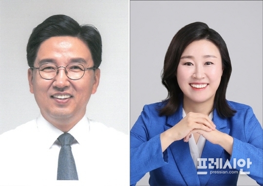 ▲ 동래구 박성현 예비후보와 수영구 강윤경 예비후보. ⓒ프레시안